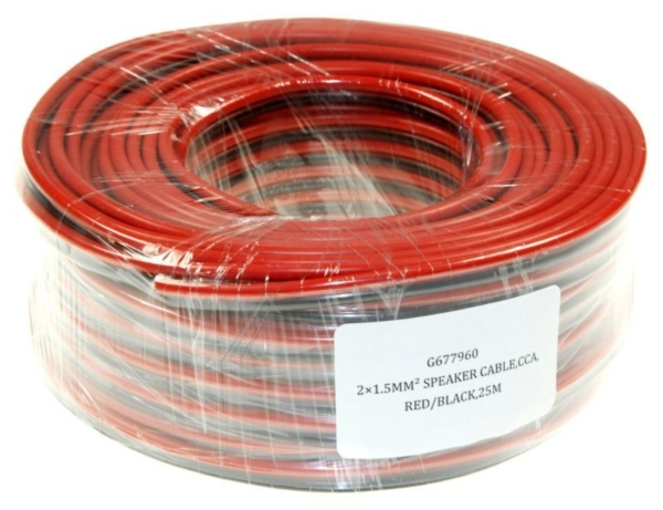 2X1,5MM² LUIDSPREKERKABEL ROOD/ ZWART CCA (KOPER/ ALUMINIUM) 25M